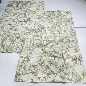 Pottery Barn pillowcase pair standard green toile floral bird cotton